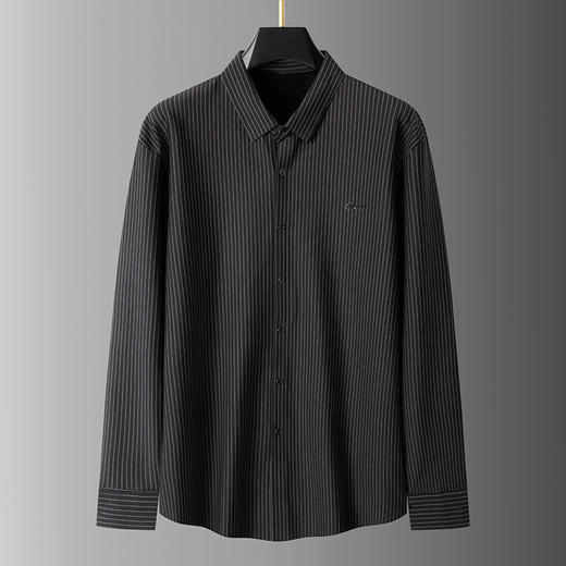 【加绒】【新款DPS】大依优型大码竖条纹长袖衬衫弹力加肥加大胖子上衣男士T恤肥佬打底男装 商品图10
