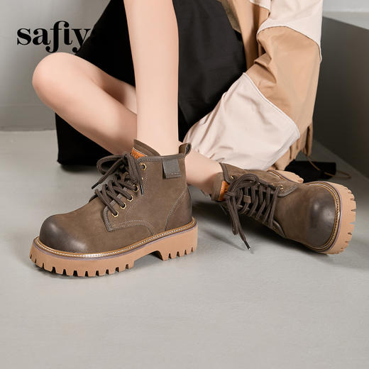 Safiya/索菲娅2024冬英伦风复古擦色牛皮粗跟厚底户外工装马丁靴 SF44116263 商品图0