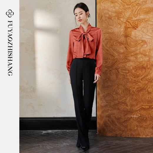 IWY/扶摇系列 提花衬衫女早秋新中式宽松长袖衬衣橘红色竹子花纹上衣 FYB557 商品图2