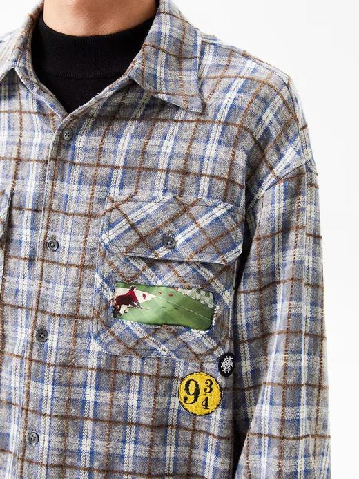 FMACM/CS24200/褪色做旧破坏徽章宽松格纹长袖衬衫 商品图0