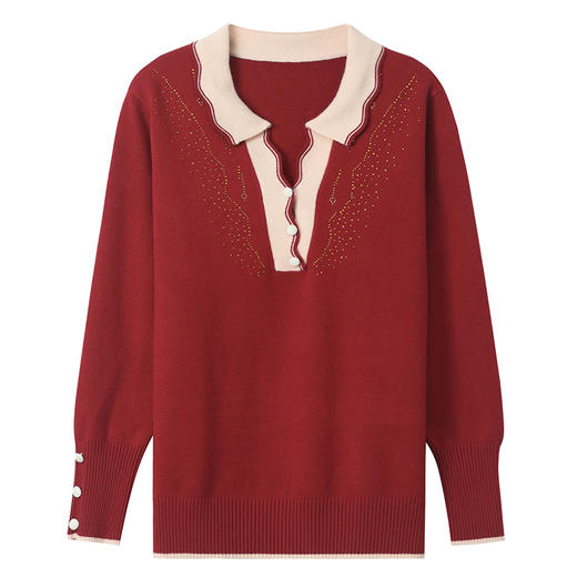 CC-MS-6915    2024早秋羊毛针织衫上衣女减龄翻领宽松毛衣打底衫批发 商品图4