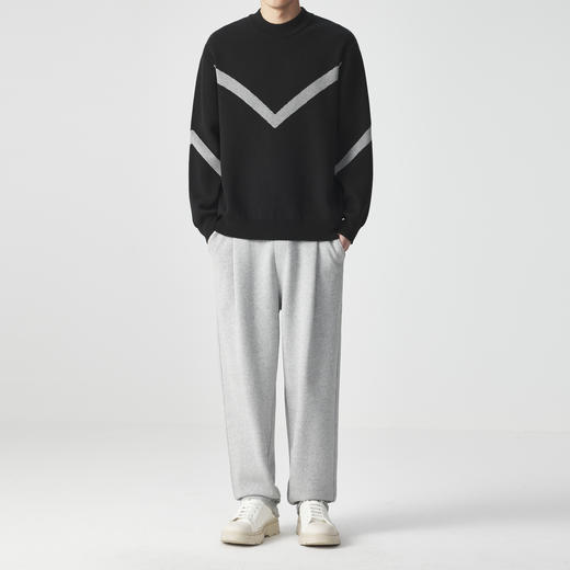 墨麦客 远红外升温 男士圆领针织衫冬季新款锁温保暖撞色毛衣男潮 商品图3