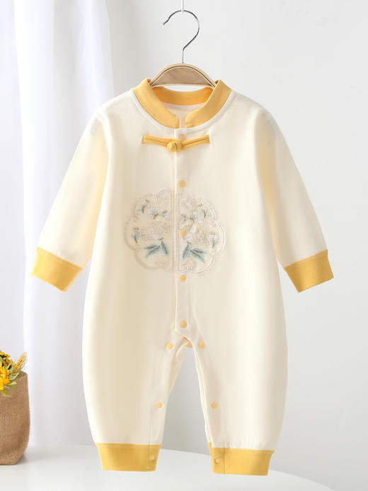 【宝宝穿着舒适，妈妈买着放心，亲肤舒适贴身】春秋季新款新中式婴幼儿连体衣 新生儿无骨哈衣 宝宝中国风长袖爬服四季款-QQ 商品图2