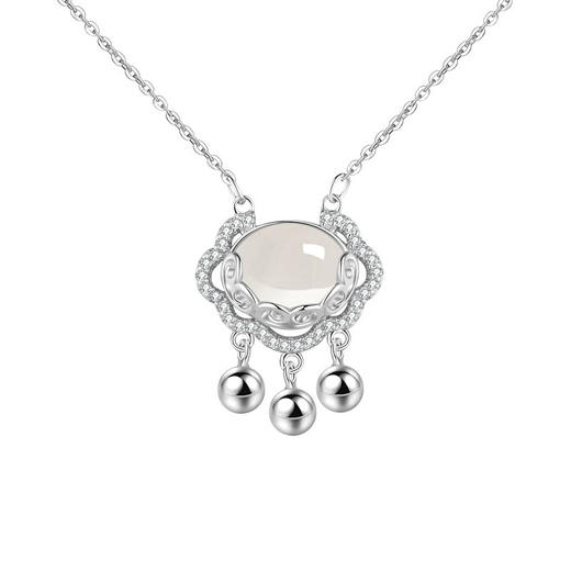 【新款上架，高级感十足，小众设计独具匠心】s925纯银白玉髓平安锁项链女 长命锁ins轻奢高级感 小众设计锁骨链 圣诞礼物情人节礼物女朋友闺蜜生日礼物-QQ 商品图4