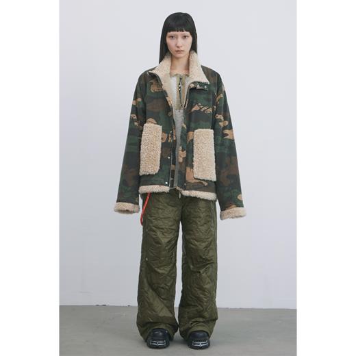 GOODBAI 916 迷彩拼接仿羊驼绒串珠拉链棉服外套 商品图0