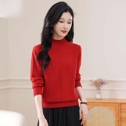 CC-108-1255半高领打底衫女秋冬厚款毛衣2024新款款时尚纯色套头内搭针织衫 商品图1
