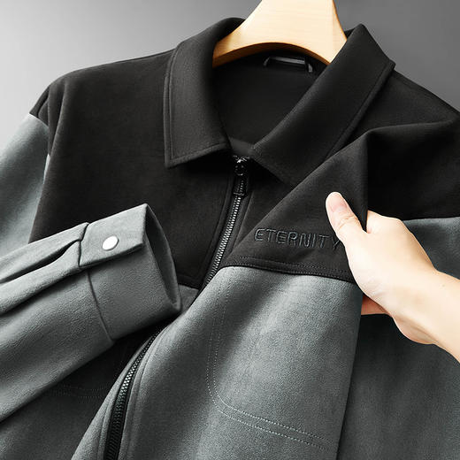 【麂皮绒】【新款DPF】大依优型大码男装翻领夹克麂皮绒加肥加大休闲夹克胖子宽松外套上衣 商品图3