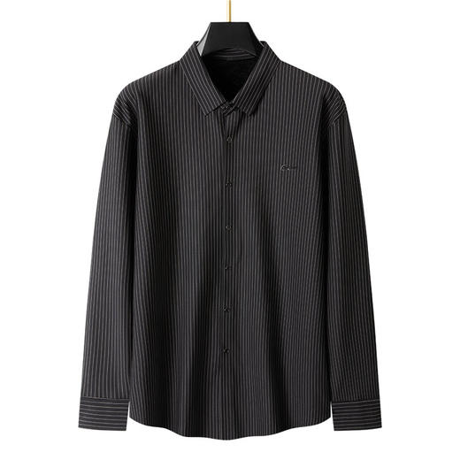 【加绒】【新款DPS】大依优型大码竖条纹长袖衬衫弹力加肥加大胖子上衣男士T恤肥佬打底男装 商品图8