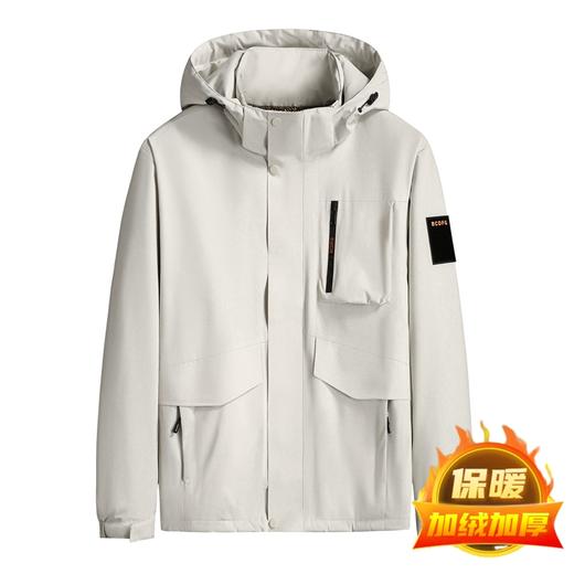 【可拆卸帽】【加绒】【新款DSS】大依优型大码男装连帽夹克加肥加大休闲夹克胖子宽松防风外套上衣 商品图3