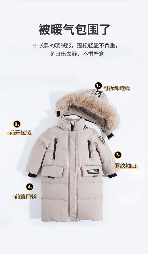 【可拆卸连帽】冬季男童中长款厚实保暖羽绒服婴幼儿毛领224DS0822 商品图3