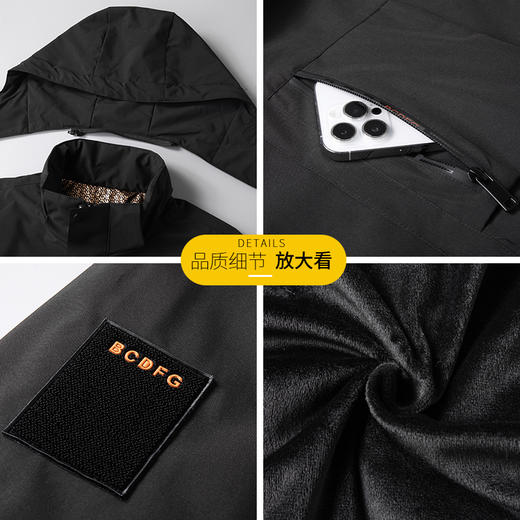 【可拆卸帽】【加绒】【新款DSS】大依优型大码男装连帽夹克加肥加大休闲夹克胖子宽松防风外套上衣 商品图1