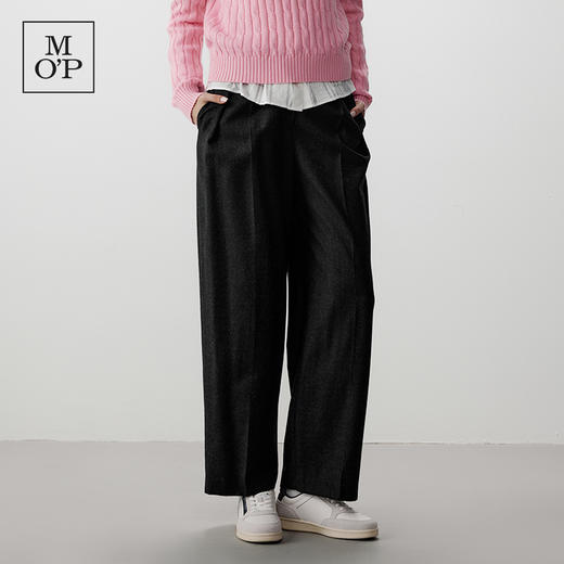 Marc O'Polo/MOP冬季新款深灰法兰绒绵羊毛褶裥长裤女休闲裤 商品图1