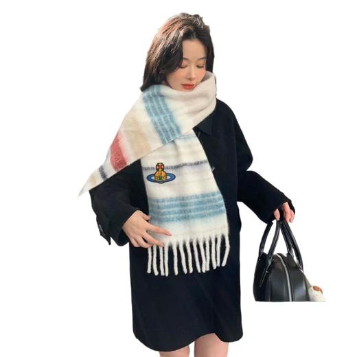 立减19【西太后明星同款土星围巾】冬天爆款 条纹拼色桐庐马海毛披肩 仿羊毛围脖#异业福利 商品图4