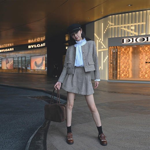 【顺丰包邮】99631 洛诗琳高级感羊毛呢小香外套毛呢裤裙两件套611 商品图2