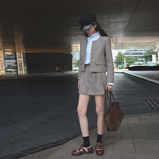 【顺丰包邮】99631 洛诗琳高级感羊毛呢小香外套毛呢裤裙两件套611 商品图1