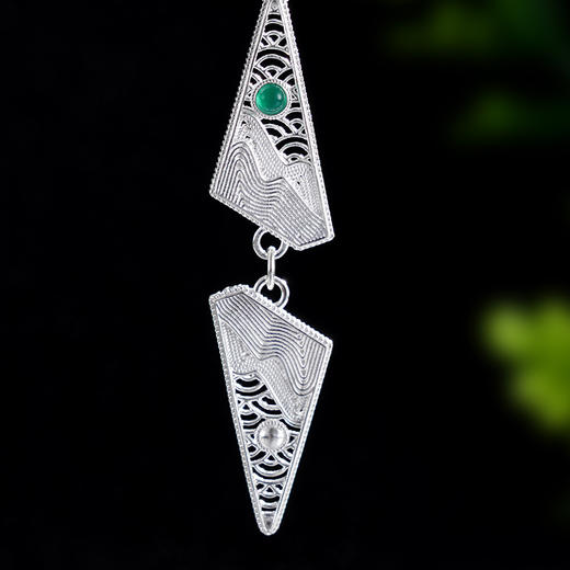 子佩集S990银【阁下天心】耳环【DSEH006】纯银花丝绿玉髓大师工坊原创作品山水倒影2509 商品图3