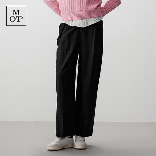 Marc O'Polo/MOP冬季新款深灰法兰绒绵羊毛褶裥长裤女休闲裤 商品图0