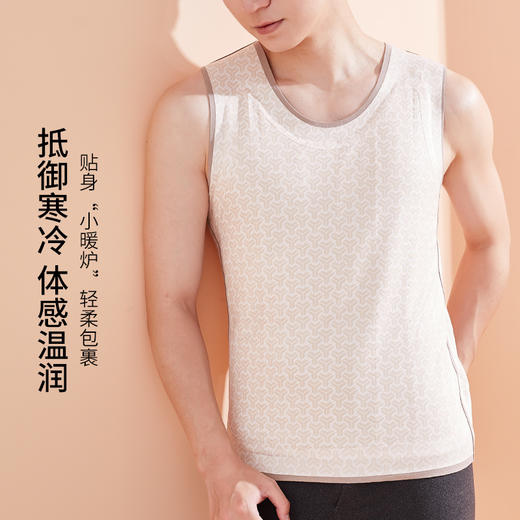雅黛丽男士保暖背心无痕高弹V领含绵羊毛夹层填充打底衣上衣马甲 商品图1