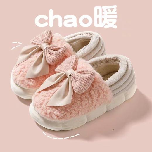 【棉拖鞋女蝴蝶结踩屎感】秋冬季厚底防滑棉鞋 室内轻便毛绒保暖毛托月子鞋 商品图11