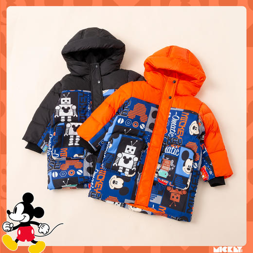 迪士尼【加厚保暖】冬季新品男童撞色中长款羽绒服婴幼儿连帽外套224DS0787 商品图6