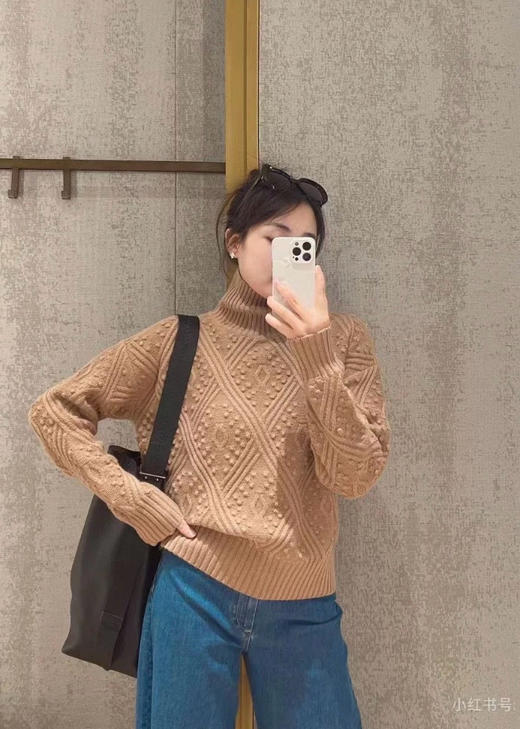 926-8纯圆正 max绵羊毛山羊绒 菱形绞花 高领针织衫 厚实软糯 自留L 商品图11
