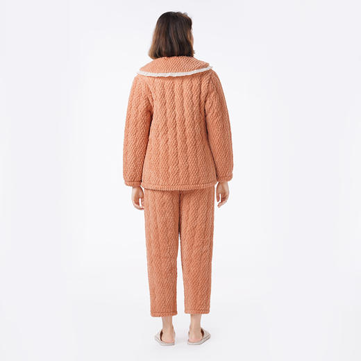 都市丽人睡衣夹棉系列长袖家居服法兰绒烂花夹棉加厚女士夹棉套装LHT1Q8 商品图3