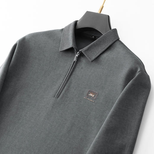 【新款DDP】大依优型大码翻领拉链长袖卫衣男装加肥加大体恤大号上衣胖子弹力休闲商务 商品图3