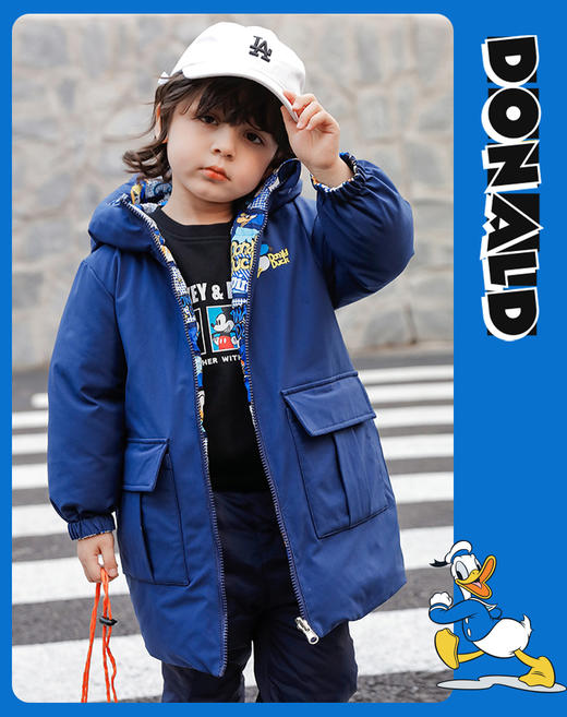 迪士尼双面羽绒服秋冬男童中长款防风保暖羽绒外套厚实外出224DS0827 商品图1