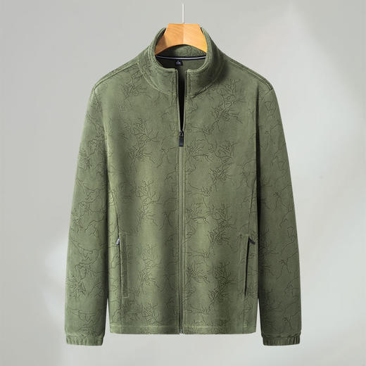【奥利绒】【新款DSK】大依优型大码男装立领烧花奥利绒加肥加大休闲夹克胖子宽松上衣 商品图1