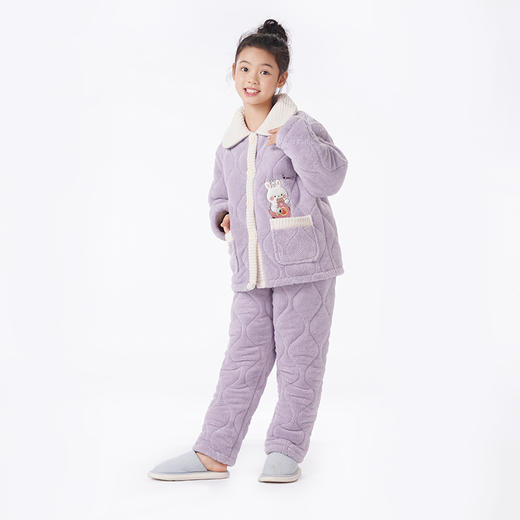 都市丽人眯雅佳睡衣夹棉系列长袖长毛绒夹棉加厚童装中夹棉套装JHT1B6 商品图3