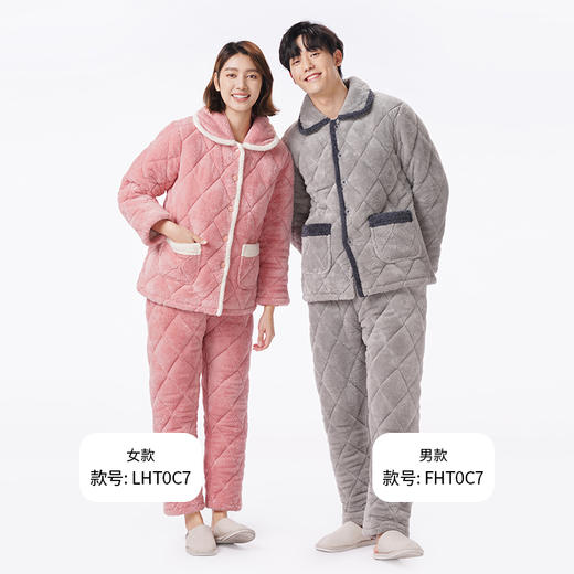 都市丽人睡衣亲情蜜语长袖家居服法兰绒夹棉加厚女士中夹棉套装LHT0C7 商品图4