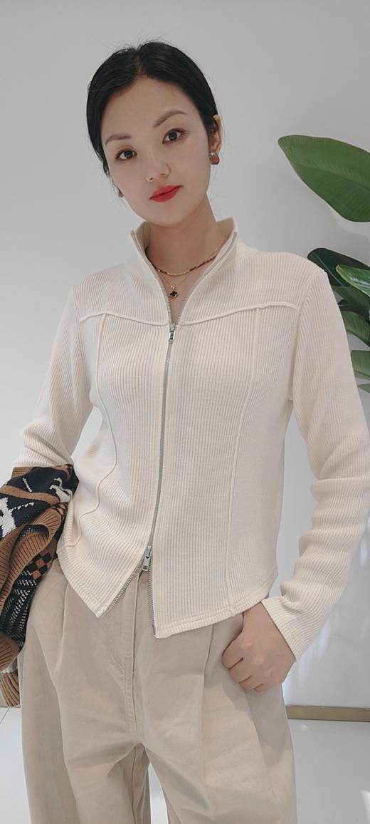 482423秋冬款 双头拉链针织毛衣开衫外套 白色/灰色 商品图4