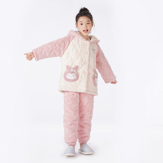 都市丽人眯雅佳睡衣夹棉系列长袖牛奶绒烂花夹棉加厚童装中夹棉套装JHT1B7 商品图5