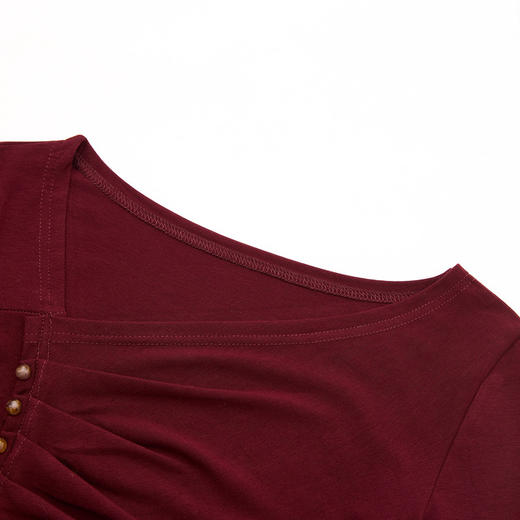 复古设计感金属装饰扣T恤女早春压褶收腰不规则下摆上衣V0042855 商品图5