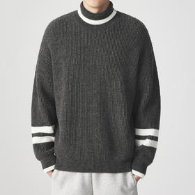 墨麦客男装 撞色条纹 可翻高领针织衫冬季新款肌理感厚款毛衣男潮