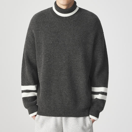 墨麦客男装 撞色条纹 可翻高领针织衫冬季新款肌理感厚款毛衣男潮 商品图0