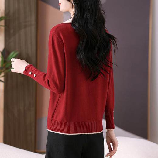 CC-MS-6915    2024早秋羊毛针织衫上衣女减龄翻领宽松毛衣打底衫批发 商品图3