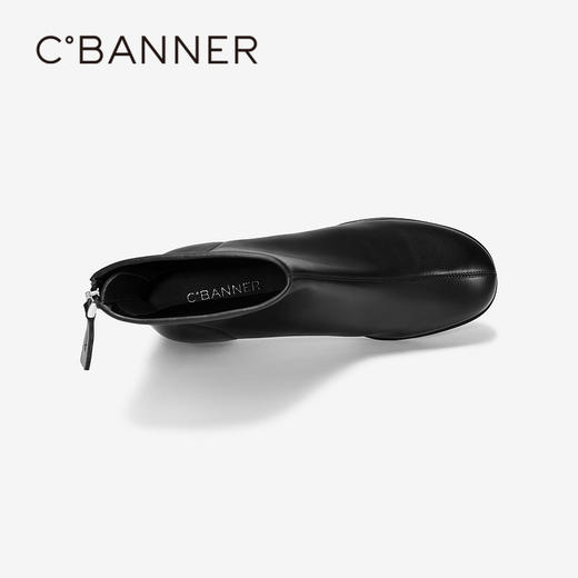 千百度粗高跟真皮时装靴女款冬季白色通勤显瘦气质短靴子A24512421 商品图2