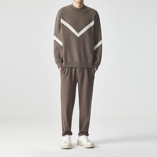 墨麦客 远红外升温 男士圆领针织衫冬季新款锁温保暖撞色毛衣男潮 商品图4