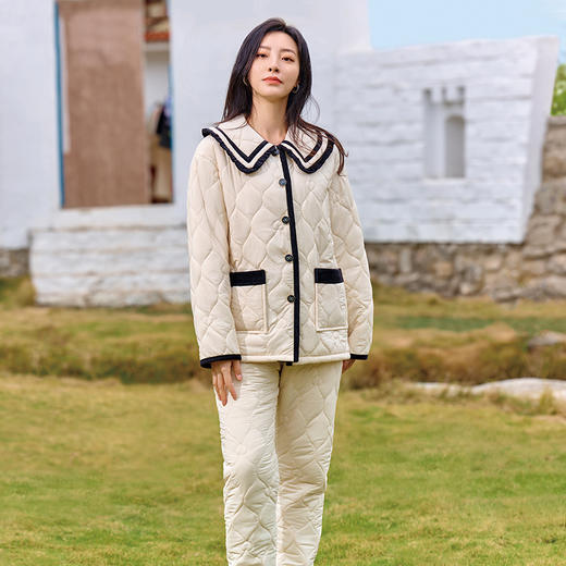 都市丽人睡衣夹棉系列长袖家居服梭织夹棉加厚女士中夹棉套装LHT1N9 商品图1