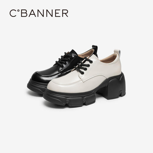 千百度厚底增高JK牛津鞋女款春季百搭真皮乐福鞋轻便小皮鞋A24480015 商品图0