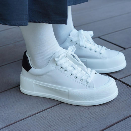 【顺丰包邮】42714 洛诗琳时尚休闲百搭厚底牛皮小白鞋123 商品图1