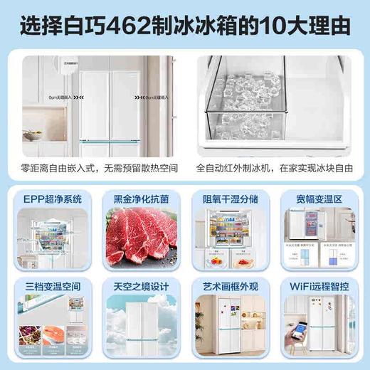海尔（Haier）全自动制冰冰箱 462升家用零距离嵌入式双对开四门门白巧太白系列零嵌冰箱EPP超净净化  462升+零距离嵌入+全自动制冰+EPP超净系统 商品图4