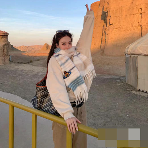 立减19【西太后明星同款土星围巾】冬天爆款 条纹拼色桐庐马海毛披肩 仿羊毛围脖#异业福利 商品图2