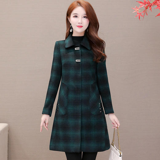 QYMLRX-L4C71X-Y 时尚格子中长款外套毛呢2024年秋冬季新款大码羊毛大衣 商品图1