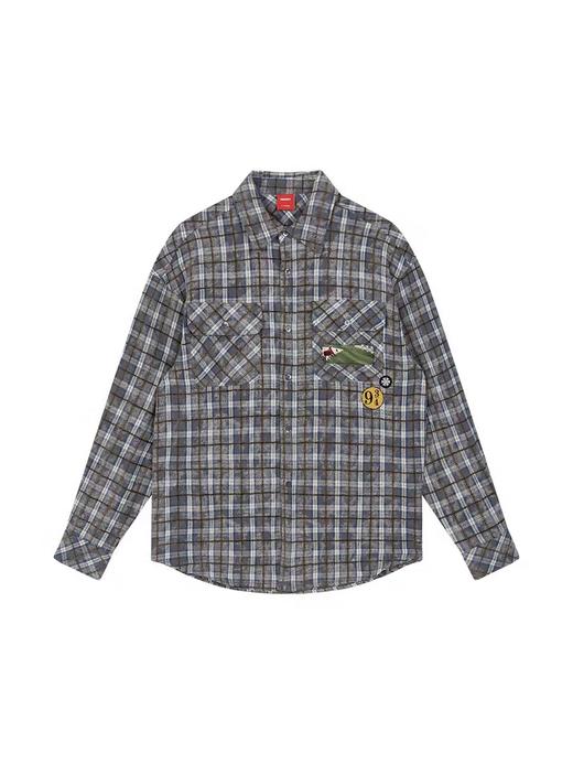 FMACM/CS24200/褪色做旧破坏徽章宽松格纹长袖衬衫 商品图3