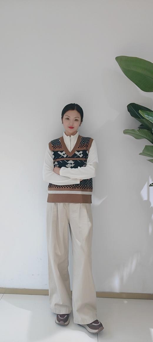 482423秋冬款 双头拉链针织毛衣开衫外套 白色/灰色 商品图6