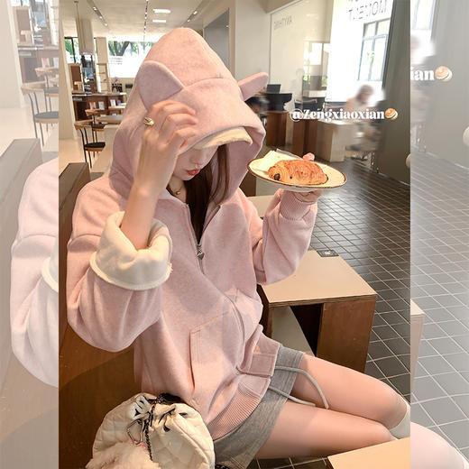 <曾小咸推荐>宽松慵懒粉色开衫卫衣外套 商品图2