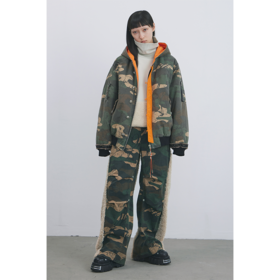 GOODBAI 916 迷彩拼接仿羊驼绒刺绣工装直筒休闲裤