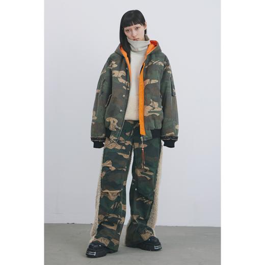 GOODBAI 916 迷彩拼接仿羊驼绒刺绣工装直筒休闲裤 商品图0